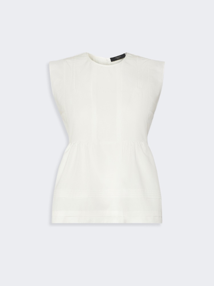Sleeveless cotton poplin blouse - WHITE