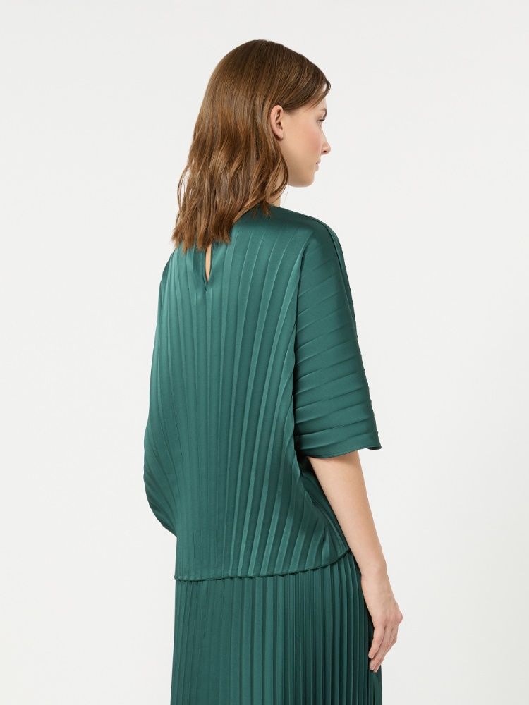 Loose blouse in pleated satin - DARK GREEN - 3
