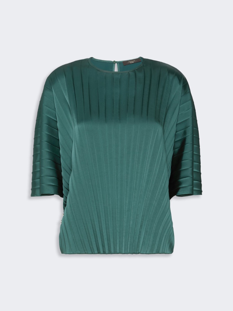 Loose blouse in pleated satin - DARK GREEN