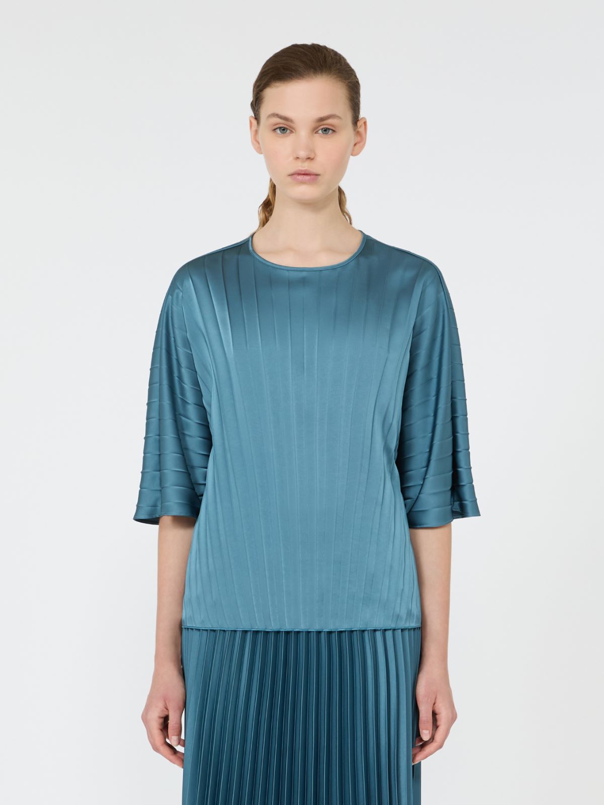 Blusa amplia de satén plisado - BLEU AZUR - Max Mara - 2