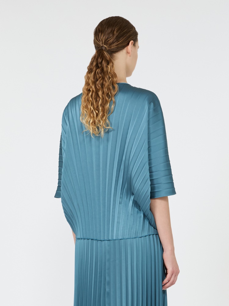 Blusa amplia de satén plisado - BLEU AZUR - Max Mara - 3