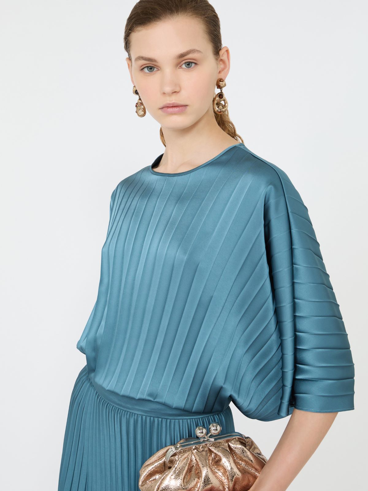 Blusa amplia de satén plisado - BLEU AZUR - Max Mara - 4