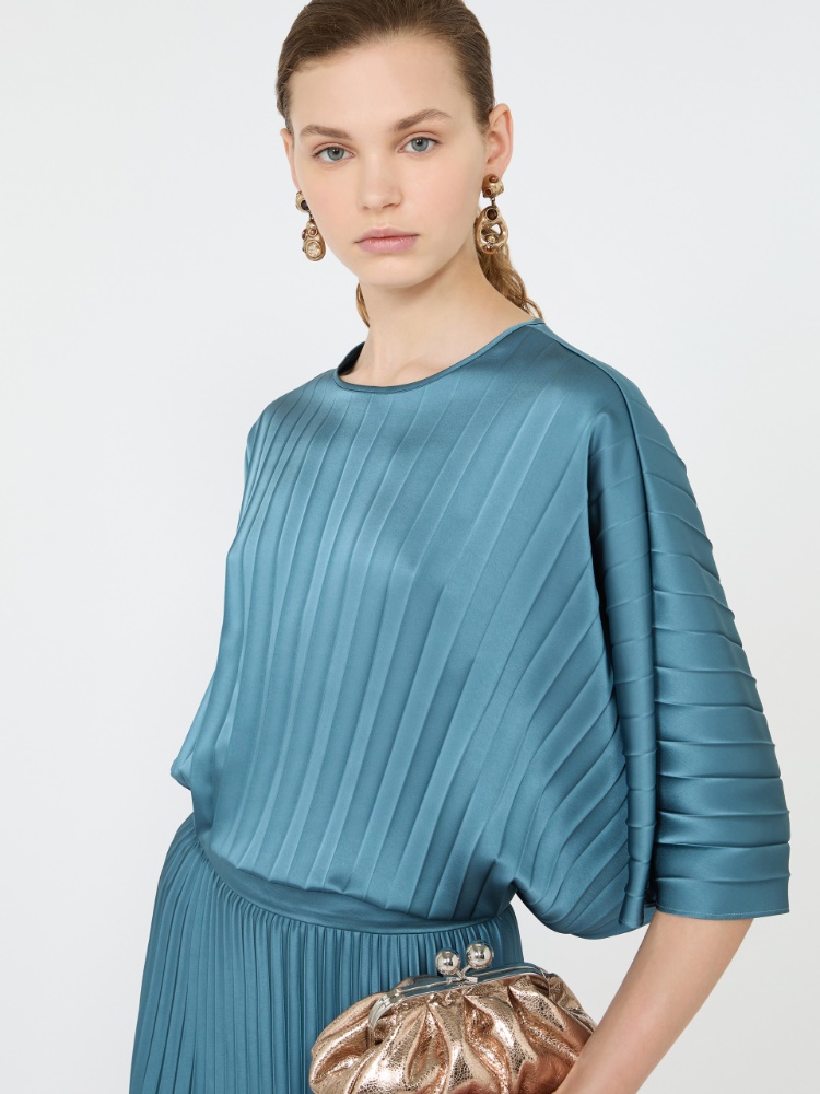 Blusa amplia de satén plisado - BLEU AZUR - Max Mara - 4