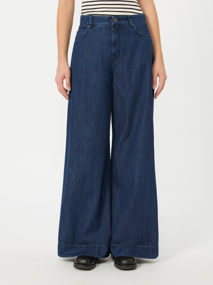 Cotton denim wide-leg jeans - NAVY - 2