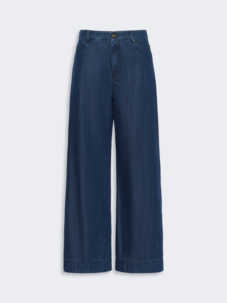 Cotton denim wide-leg jeans - NAVY