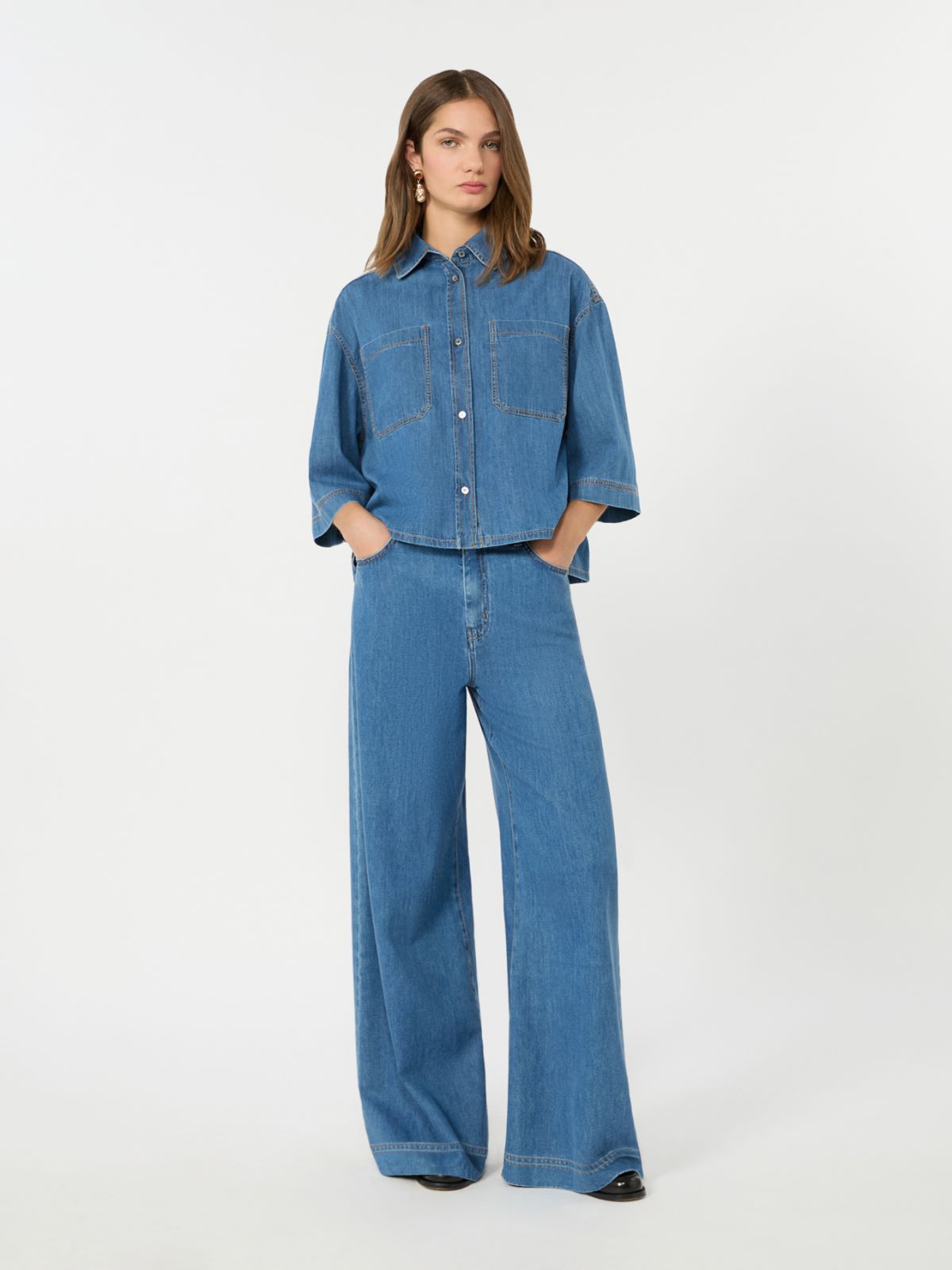 Cotton denim wide-leg jeans + NAVY - Max Mara