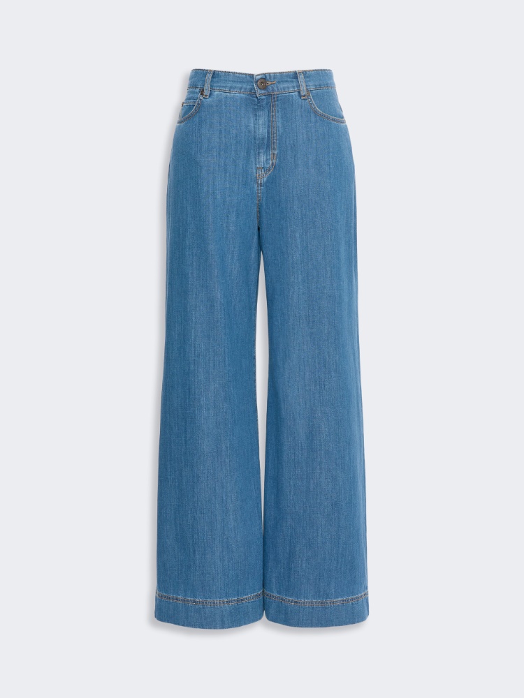 Cotton denim wide-leg jeans - NAVY