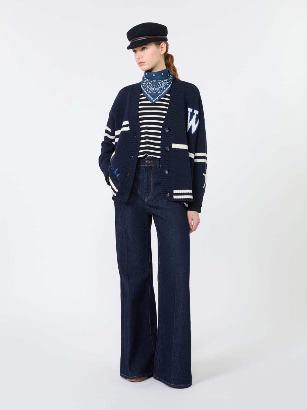 Jeans palazzo in denim di cotone + BLU - Max Mara