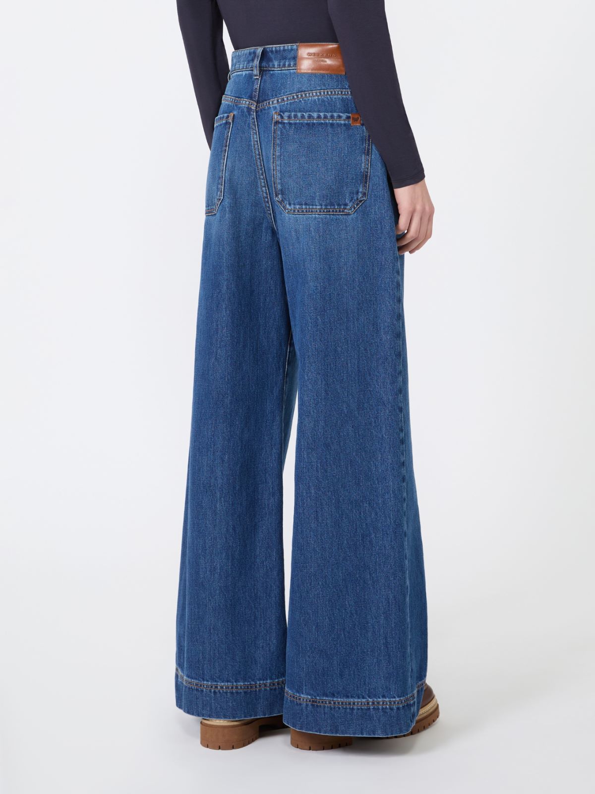 Cotton denim wide-leg jeans - NAVY - Max Mara - 3