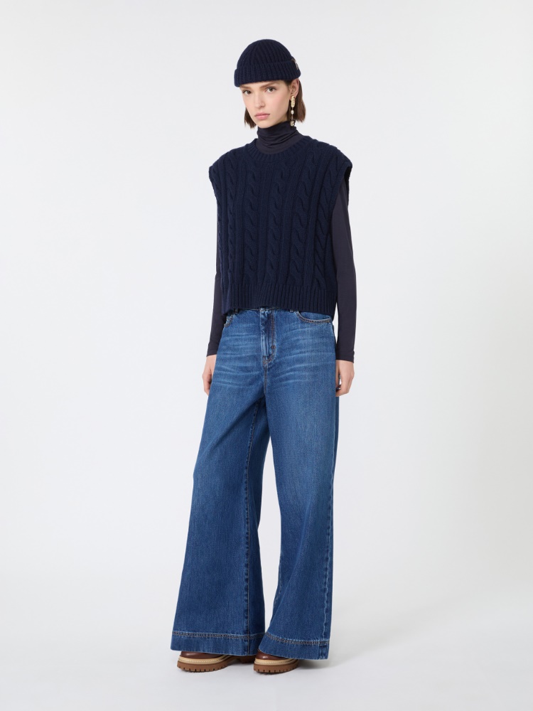 Cotton denim wide-leg jeans - NAVY - Max Mara