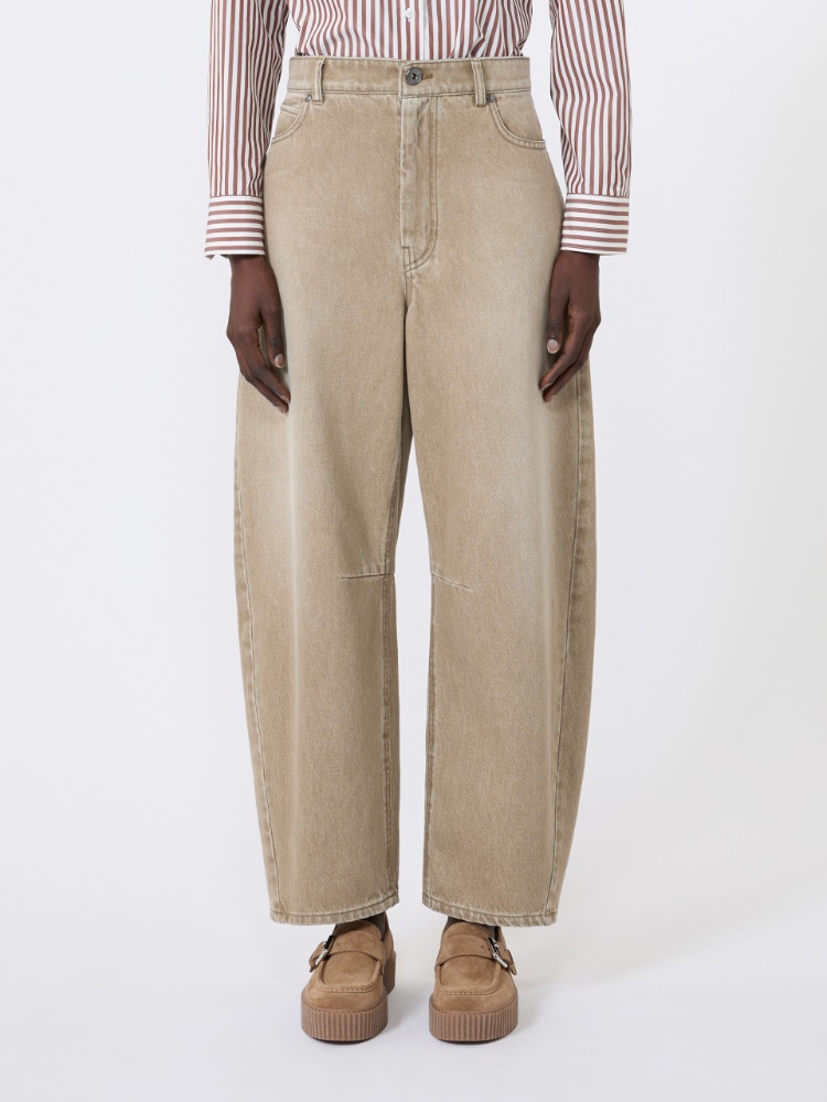 Worn-look denim barrel-leg jeans - BEIGE - 2