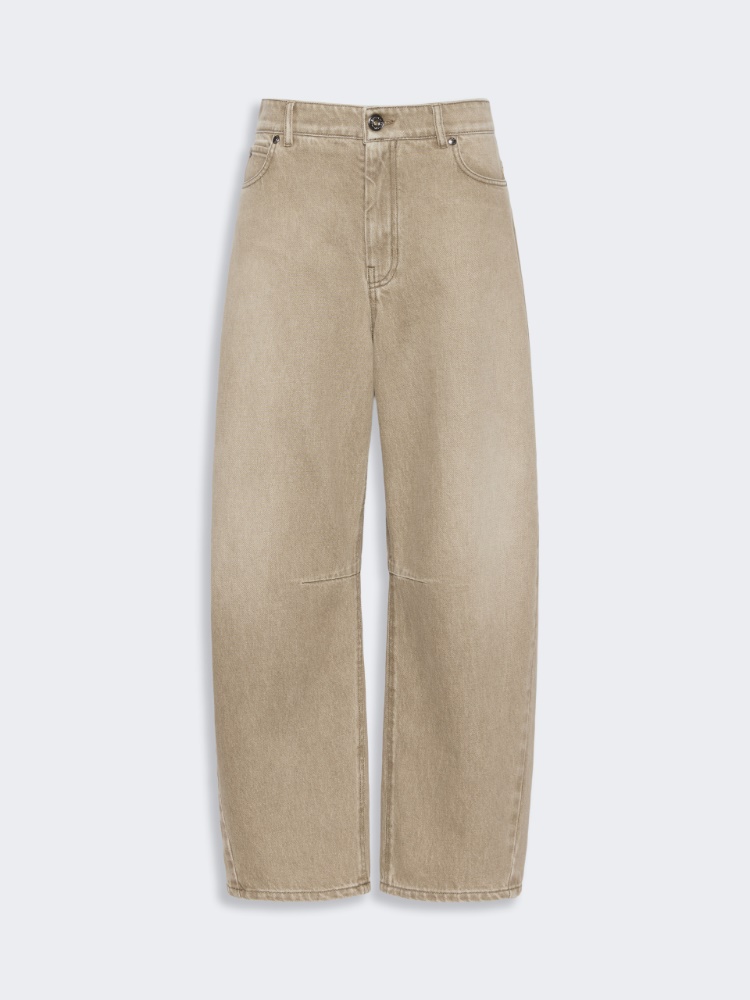 Worn-look denim barrel-leg jeans - BEIGE