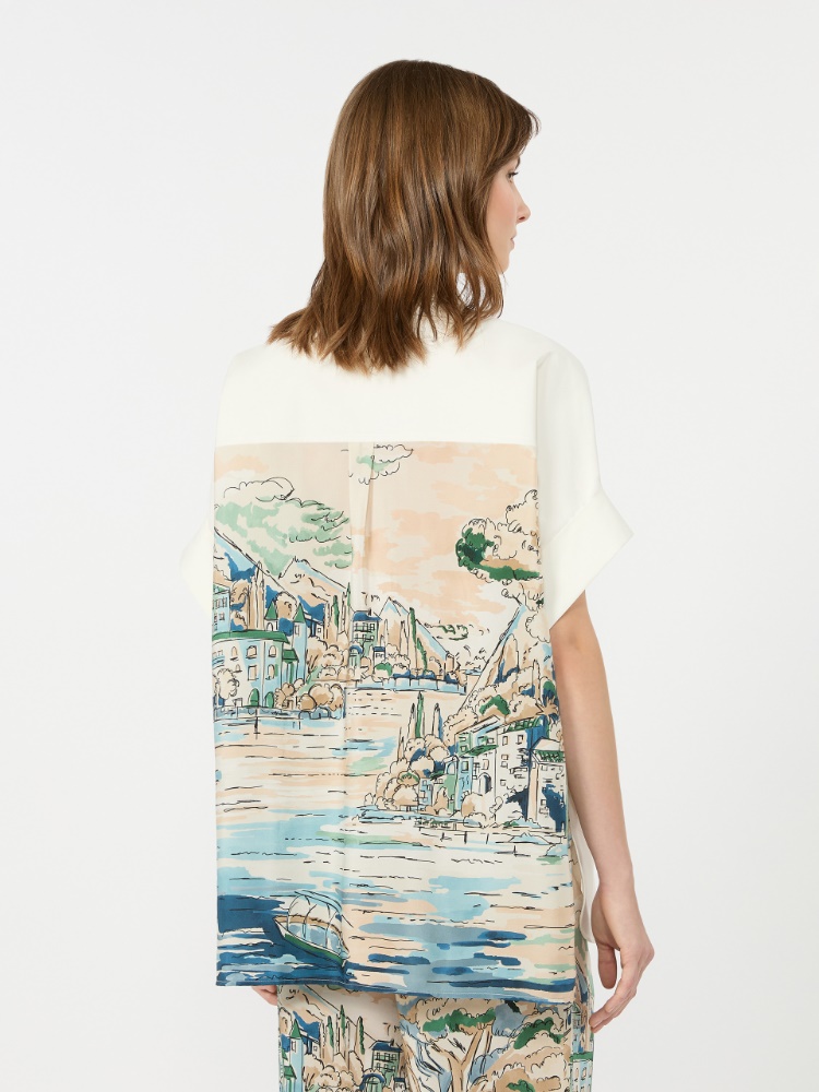 Cotton and printed silk shirt - WHITE - 3