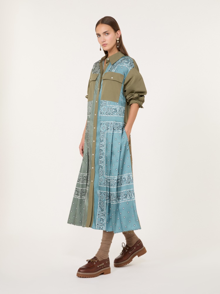 Printed twill and poplin shirt dress - LIGHT BLUE