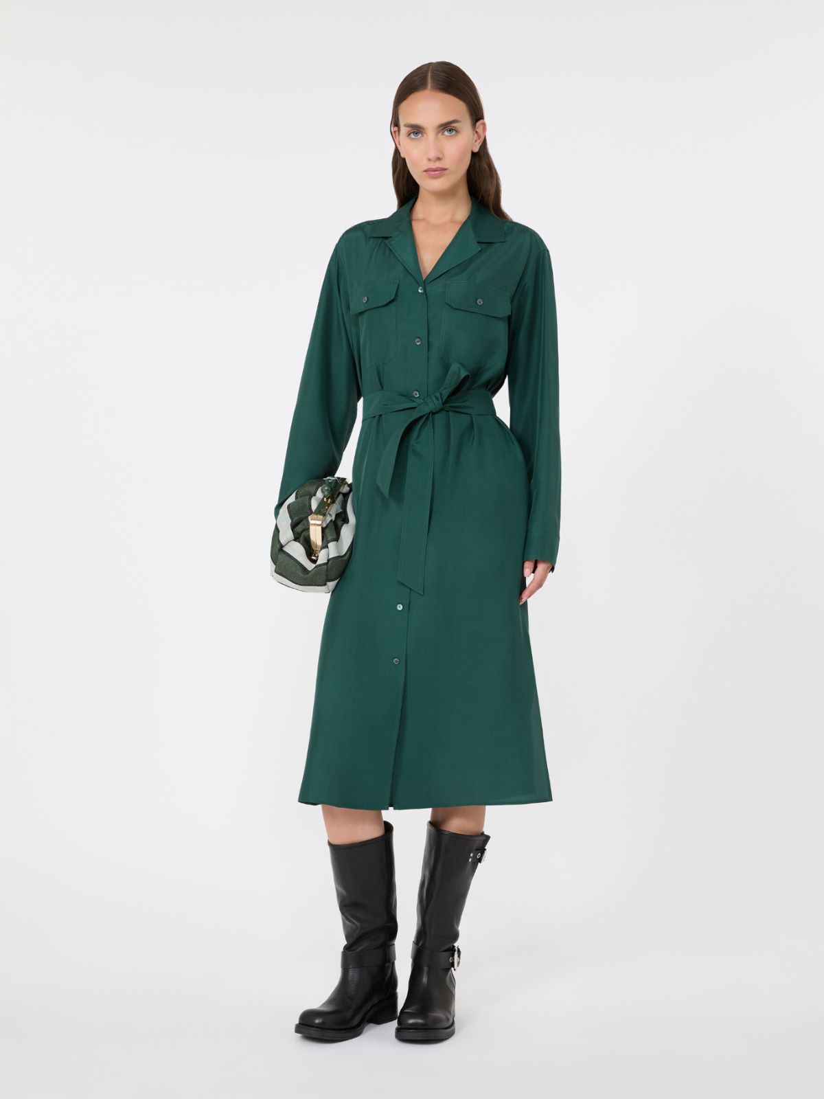 Robe-chemise en soie - VERT FONCE