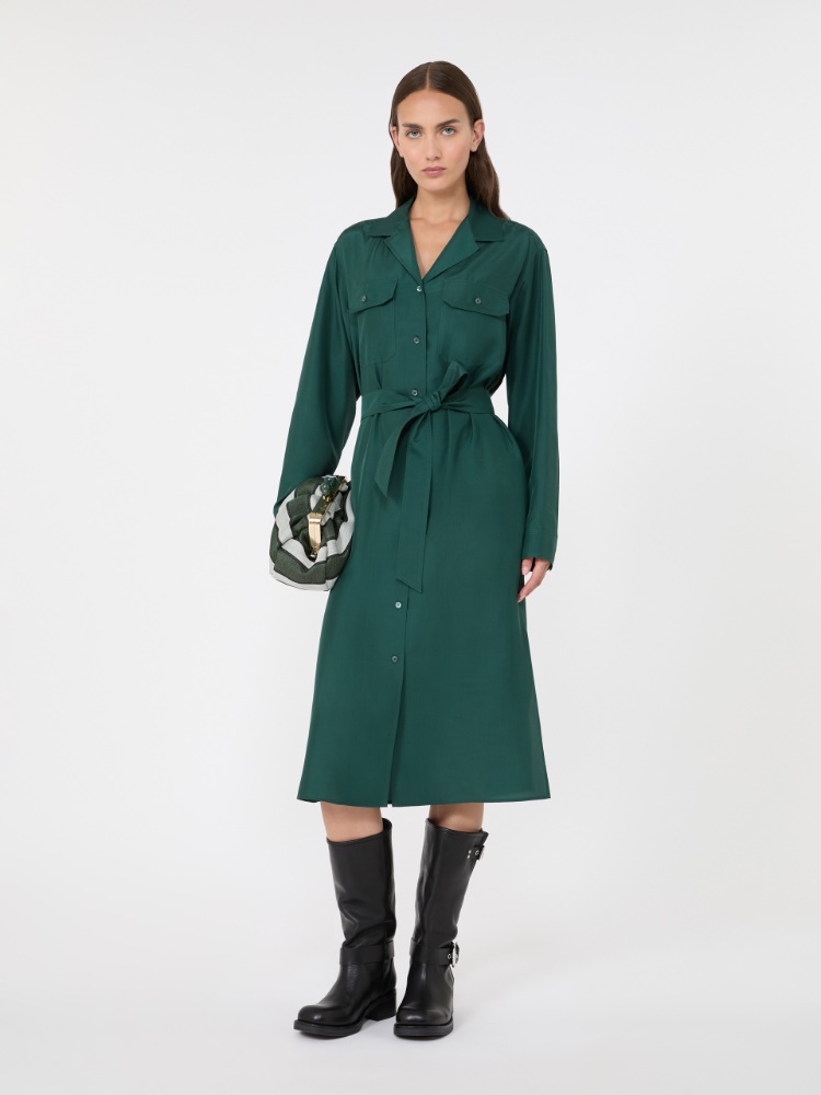 Silk shirt dress - DARK GREEN