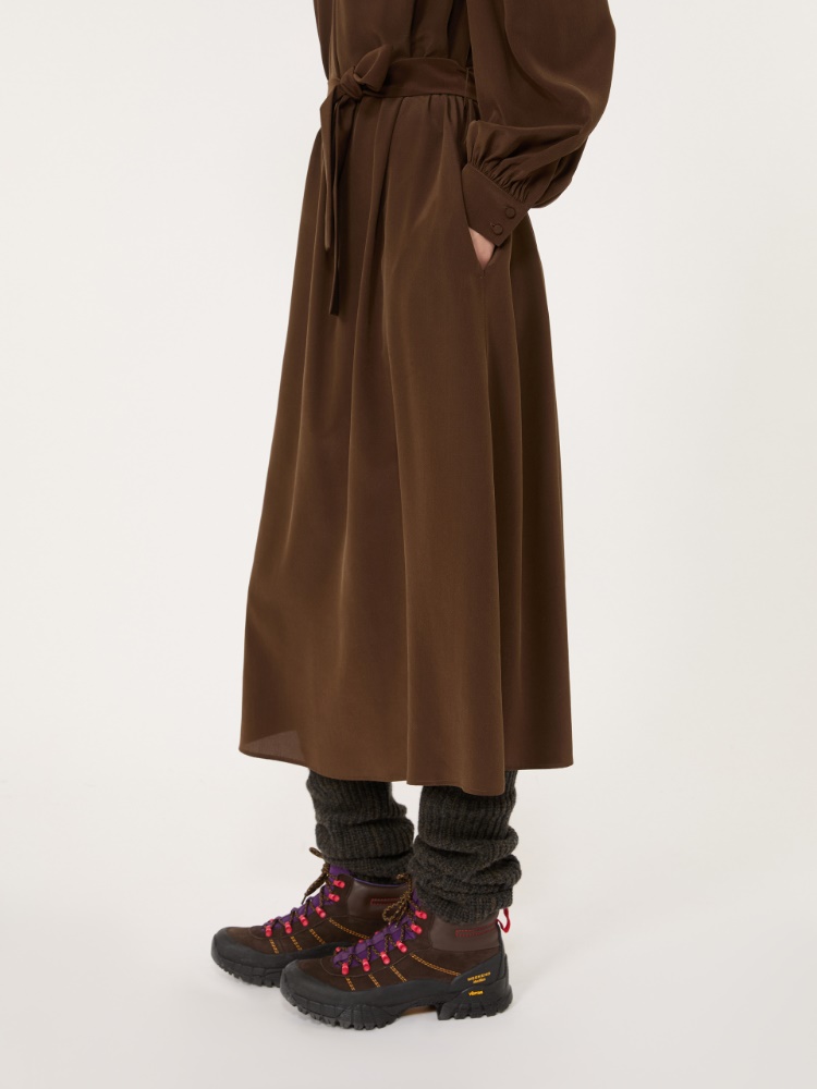 Silk crepe de chine dress - BROWN