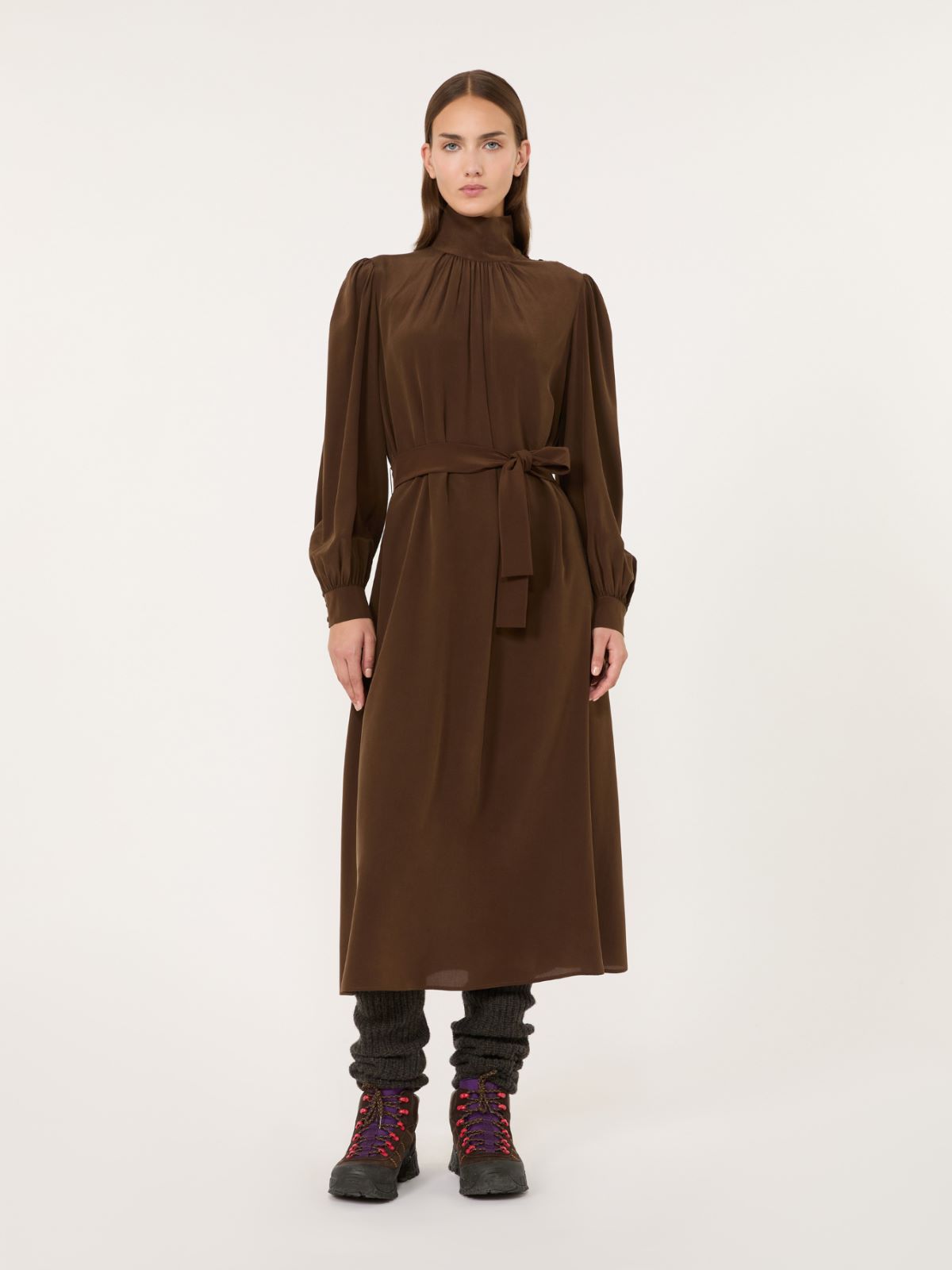 Robe en crêpe de Chine de soie - BRUN - Max Mara