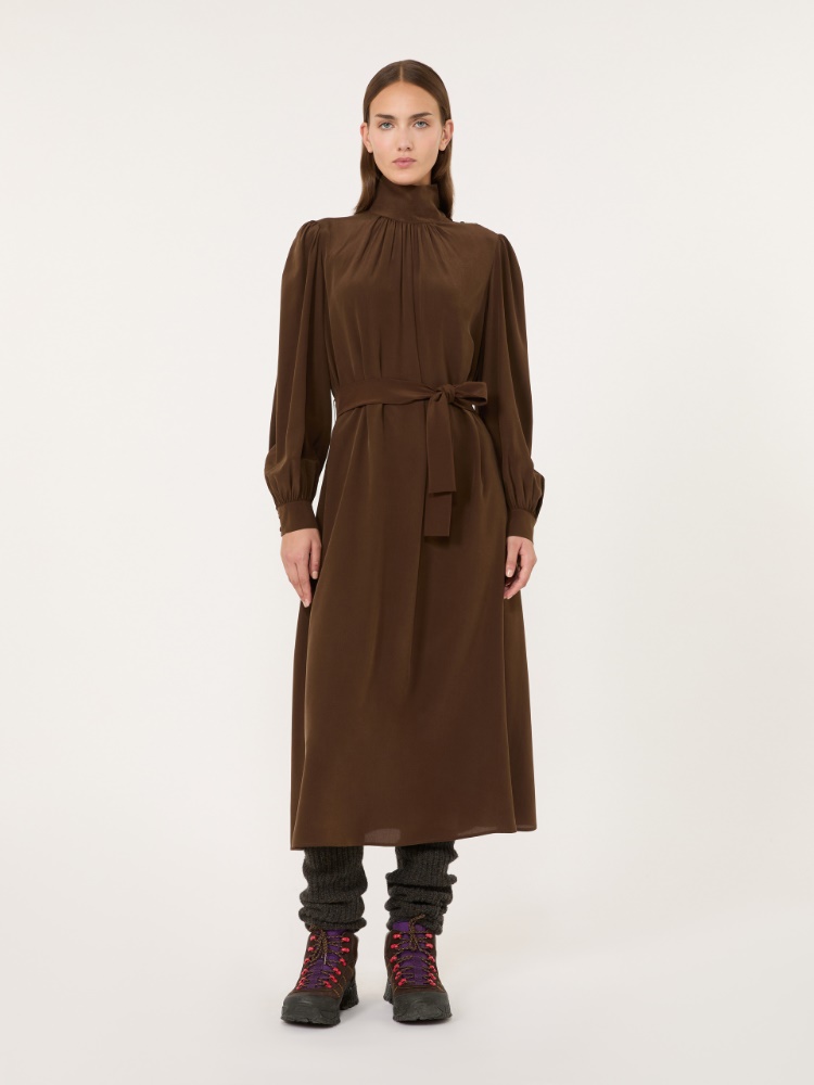 Robe en crêpe de Chine de soie - BRUN - Max Mara