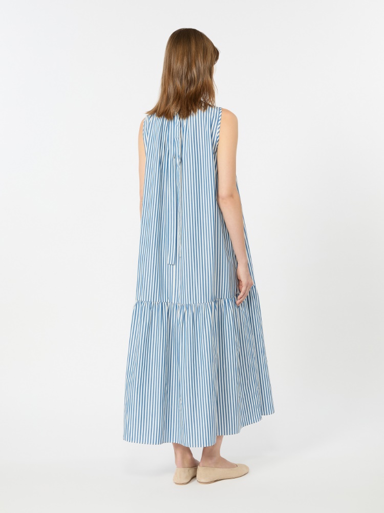 Long cotton poplin dress - CORNFLOWER BLUE - 3