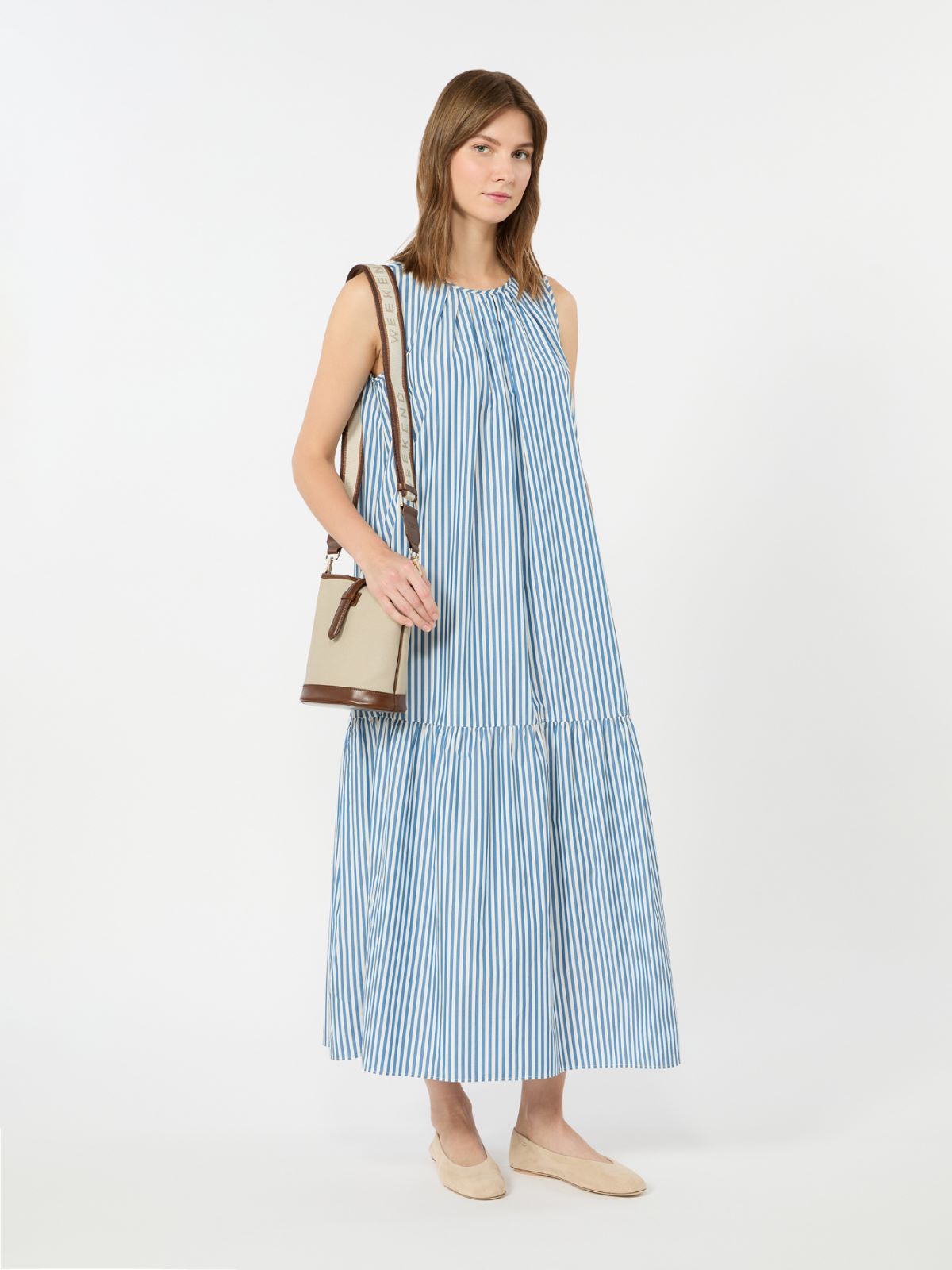 Long cotton poplin dress - CORNFLOWER BLUE
