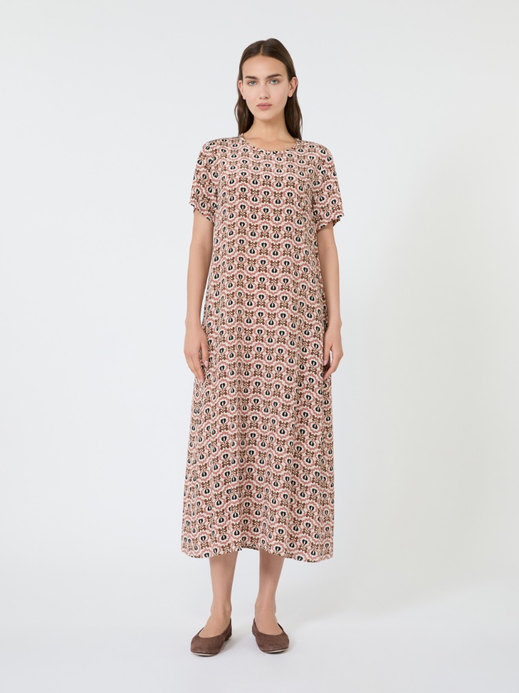 Printed silk T-shirt dress - ANTIQUE ROSE - 2