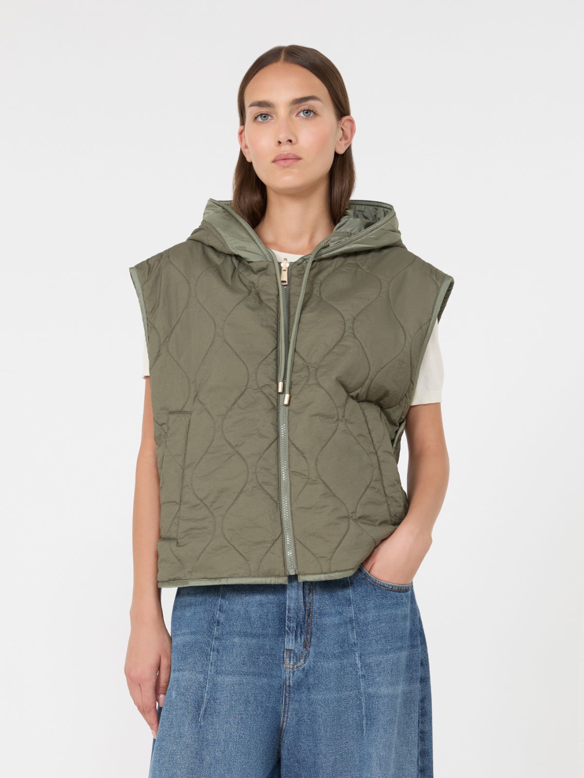 Reversible water-repellent canvas padded gilet - KAKI - Max Mara - 5