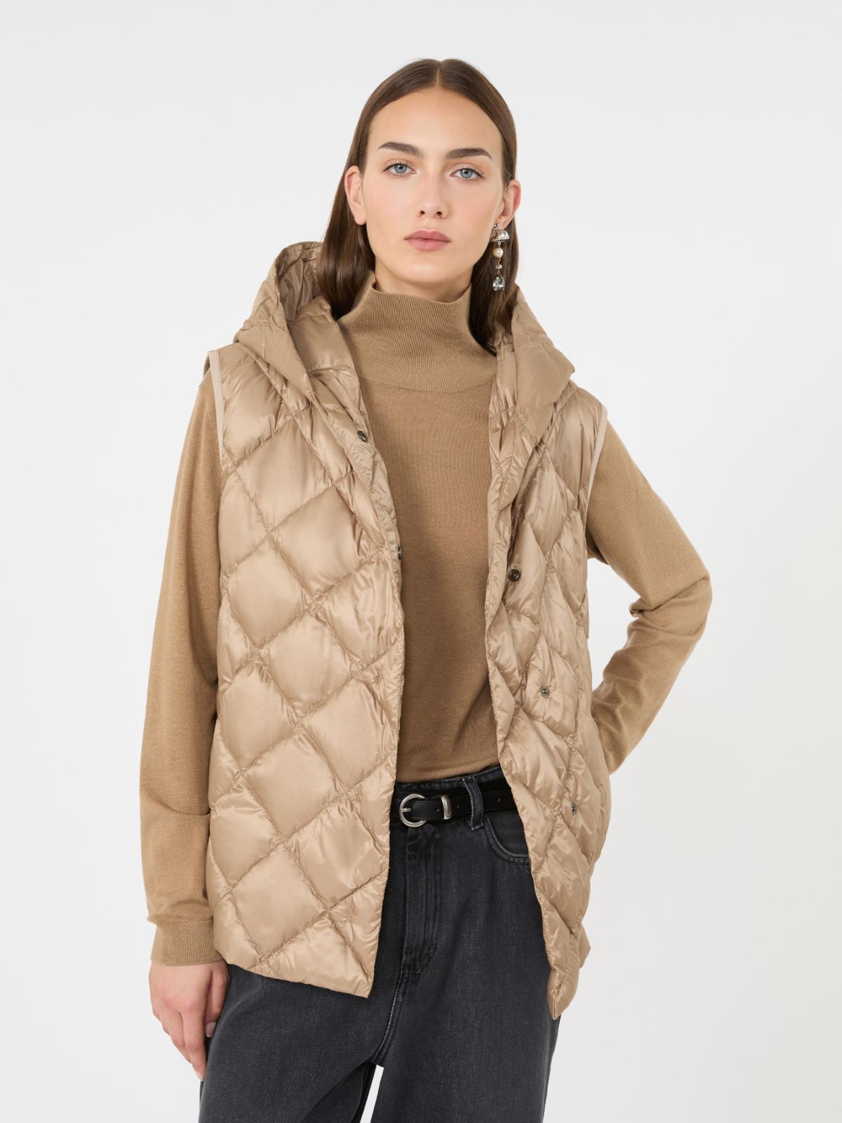Water-repellent plain-weave fabric padded gilet - CAMEL - Max Mara - 4