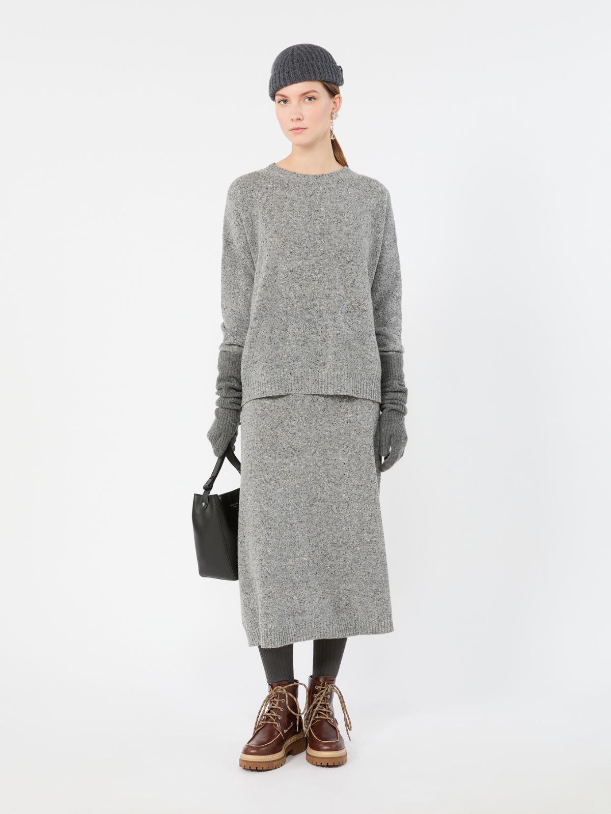Gonna svasata in tweed di mista lana + GRIGIO MEDIO - Max Mara