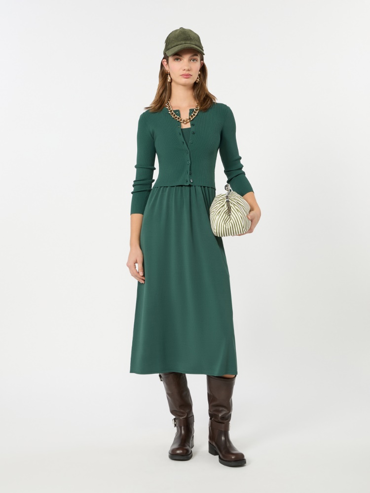 Long viscose yarn dress - GREEN