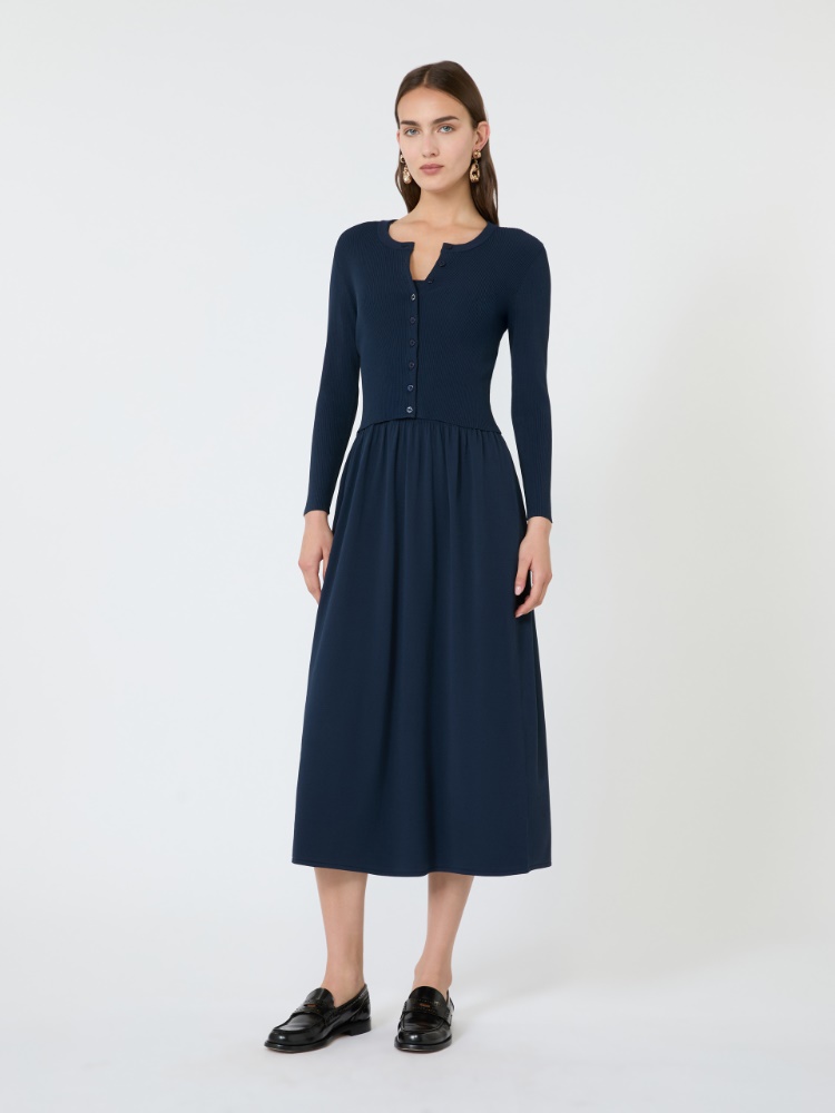 Langes Kleid aus Viskosegewebe - BLAU