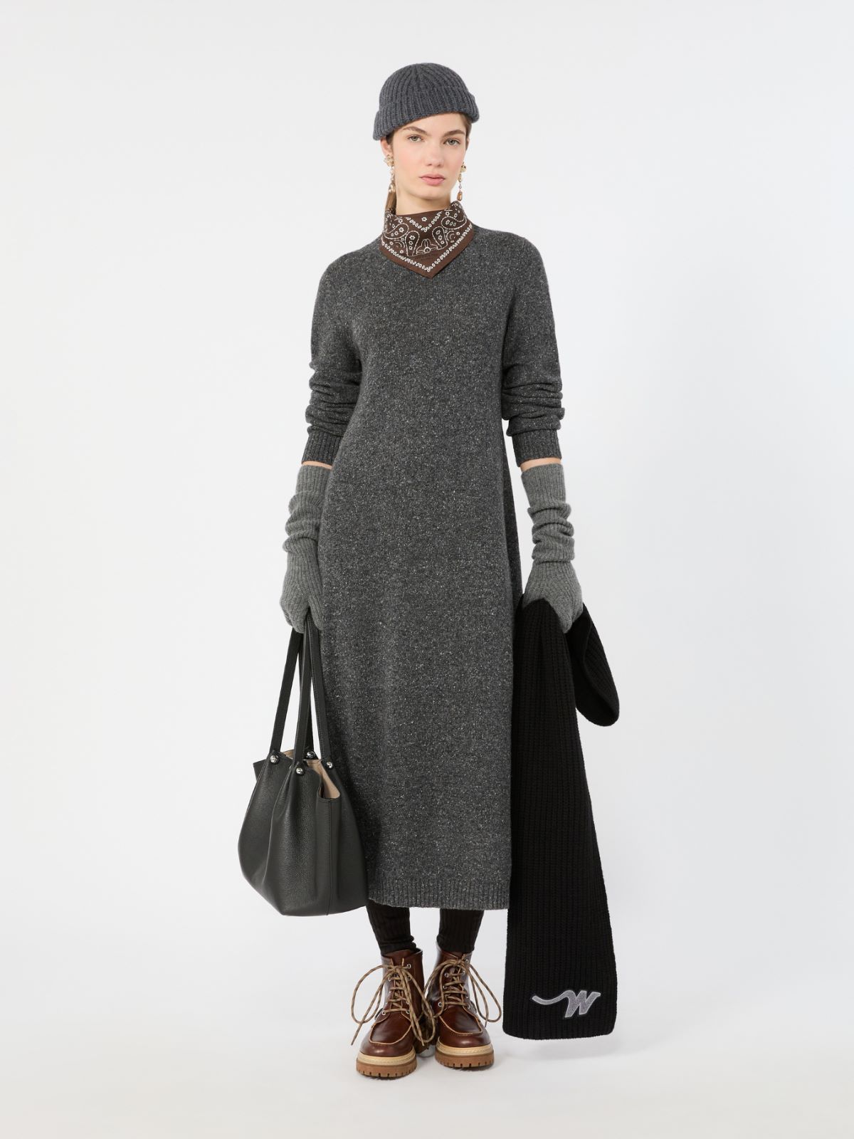 Dress in wool-blend tweed - DARK GREY
