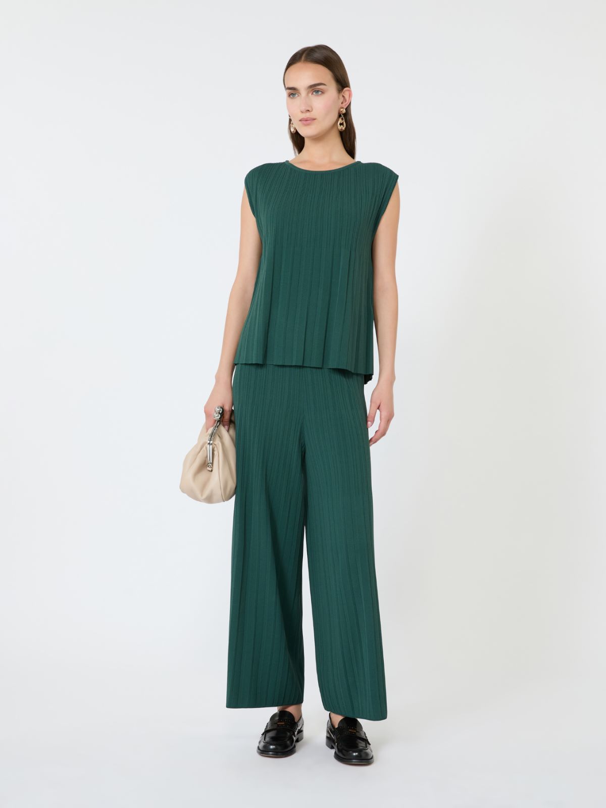 Plissee-Hose aus Viskosegewebe + GRUEN - Max Mara