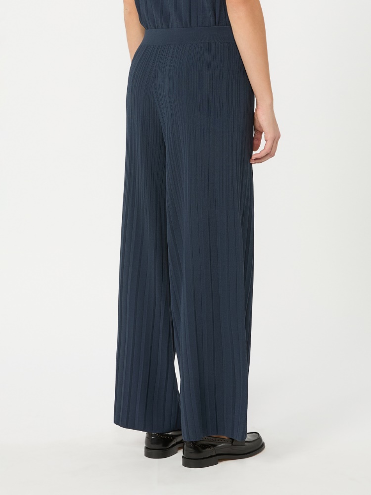 Plissé-pleated viscose yarn trousers - NAVY - 3