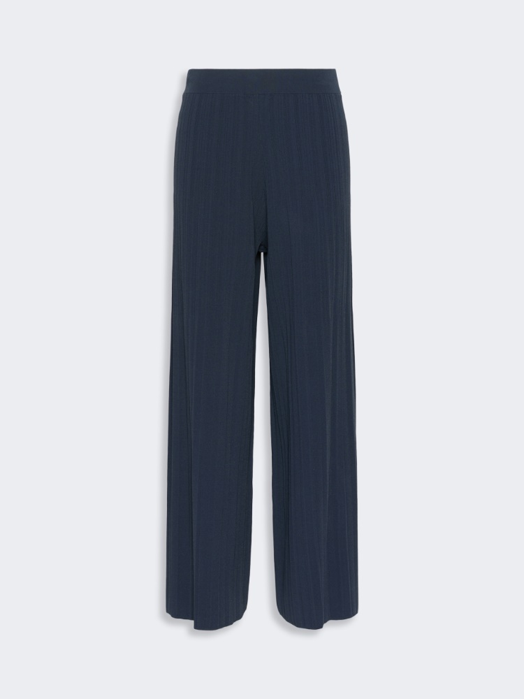 Plissé-pleated viscose yarn trousers - NAVY - 4