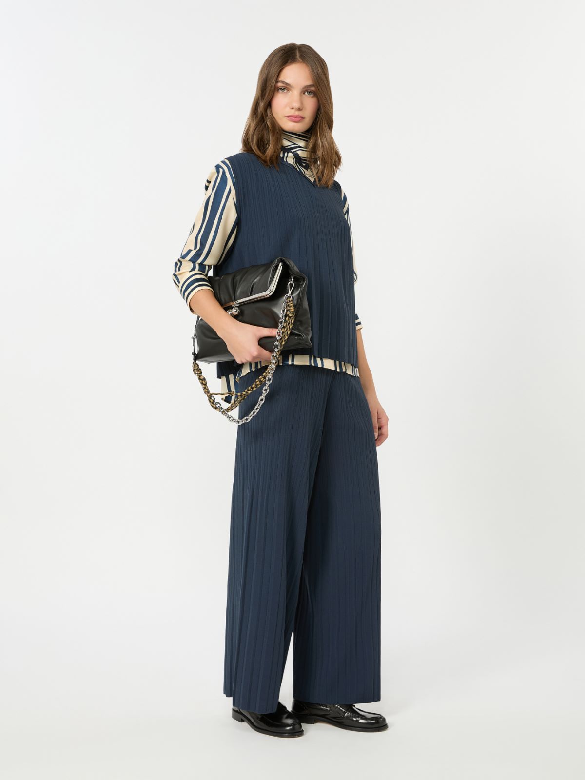 Plissé-pleated viscose yarn trousers + NAVY - Max Mara