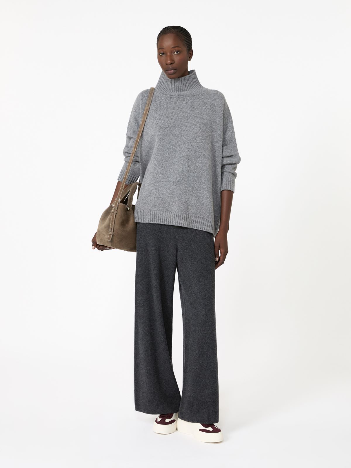 Wool and cashmere yarn trousers - DARK GREY - Max Mara