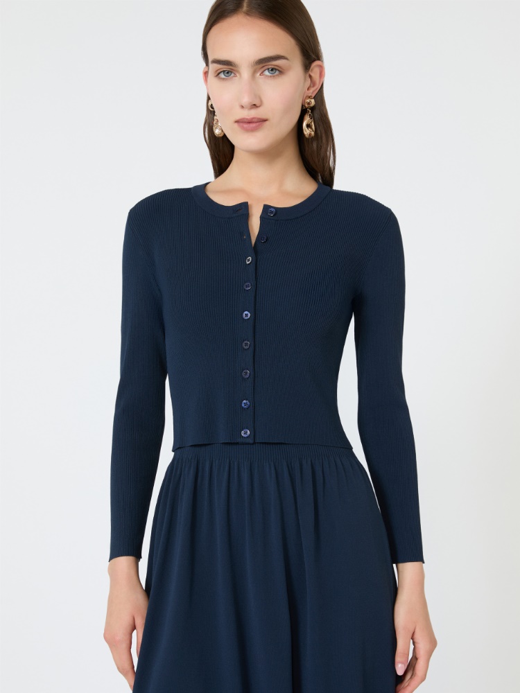Cardigan aus Viskosegewebe im Rippenmuster - BLAU - 4