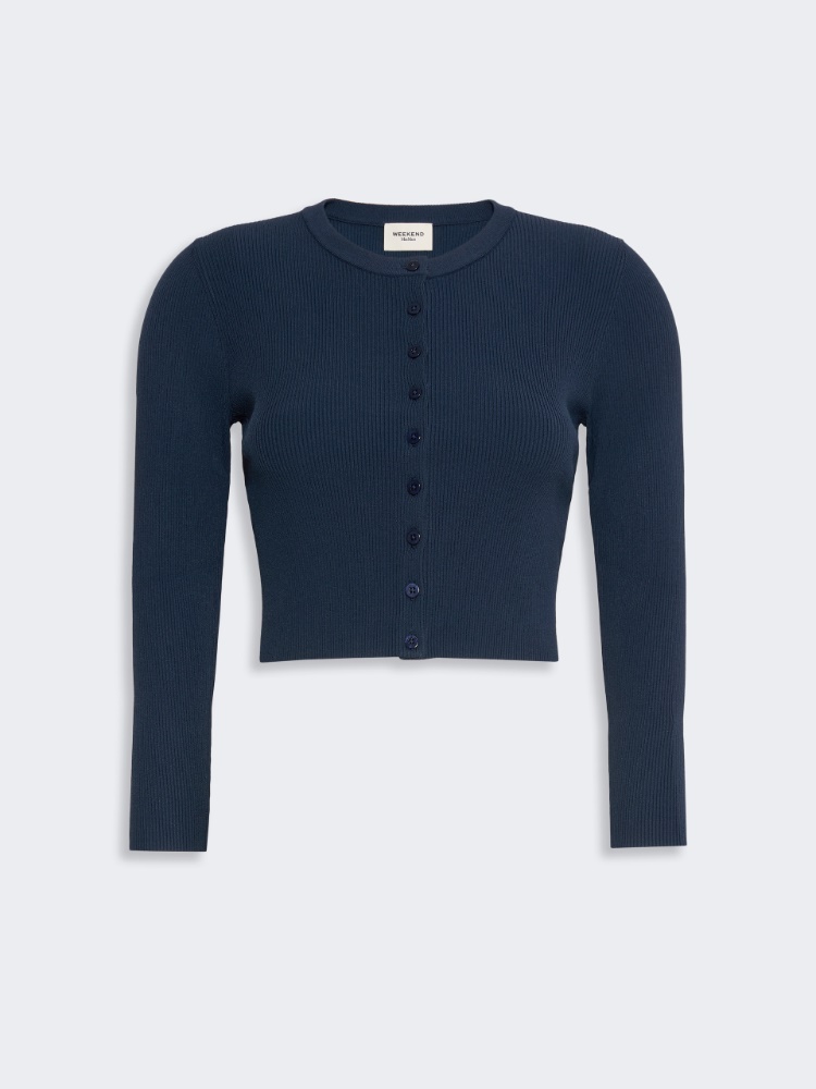 Cardigan aus Viskosegewebe im Rippenmuster - BLAU