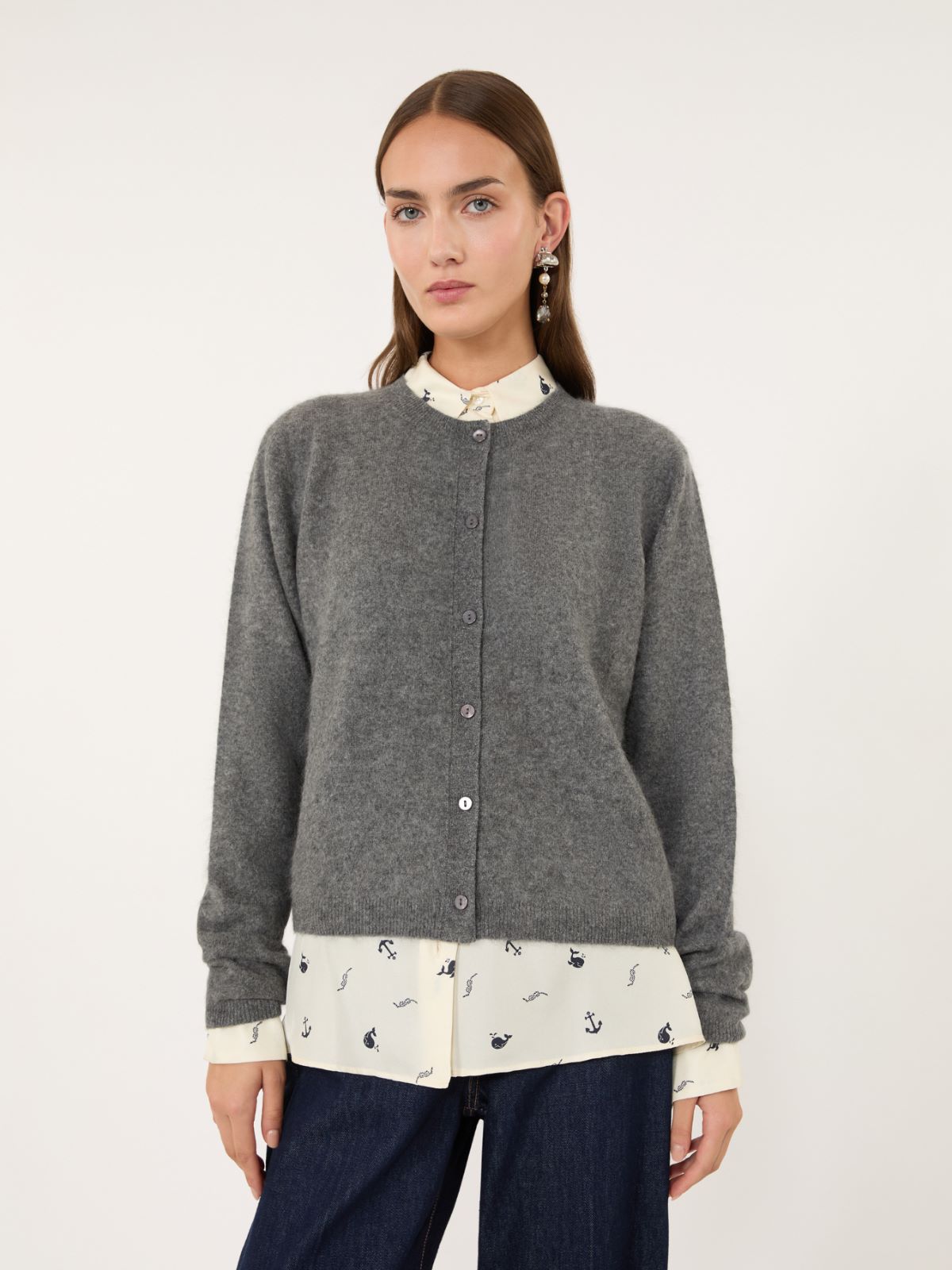 Wool and cashmere yarn cardigan - DARK GREY - Max Mara - 4