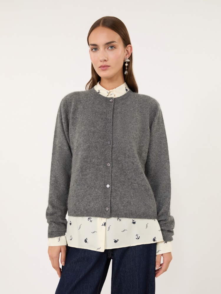Wool and cashmere yarn cardigan - DARK GREY - Max Mara - 4