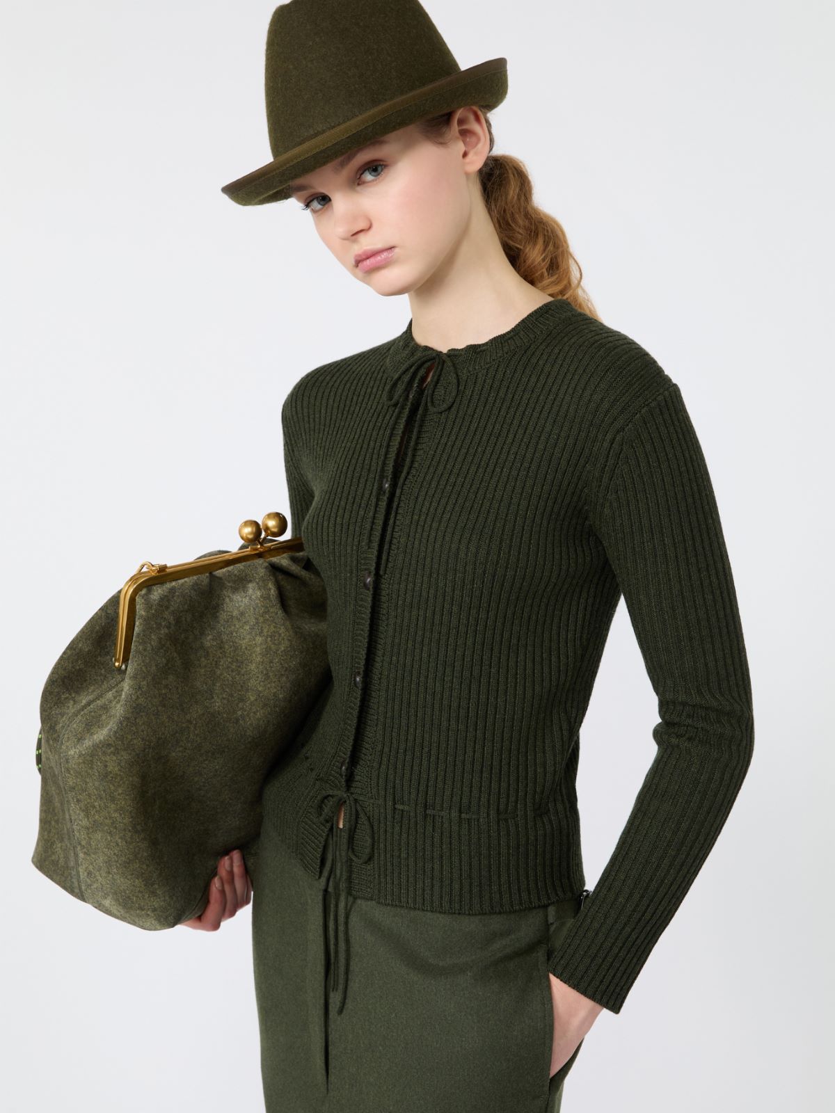 Ribbed wool cardigan - MOSS GREEN - Max Mara - 4
