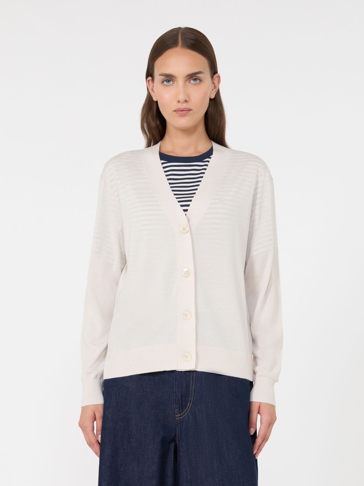 Wool, silk and cashmere V-neck cardigan - IVORY - Max Mara - 2