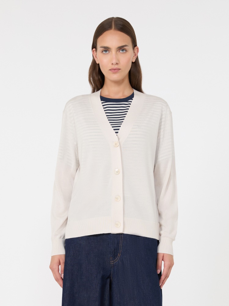 Wool, silk and cashmere V-neck cardigan - IVORY - Max Mara - 2