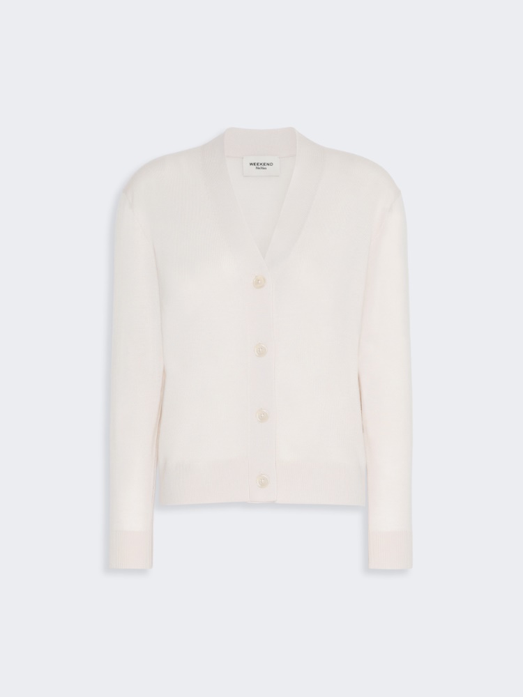 Wool, silk and cashmere V-neck cardigan - IVORY