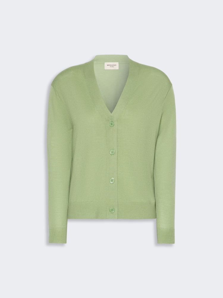 Wool, silk and cashmere V-neck cardigan - GREEN