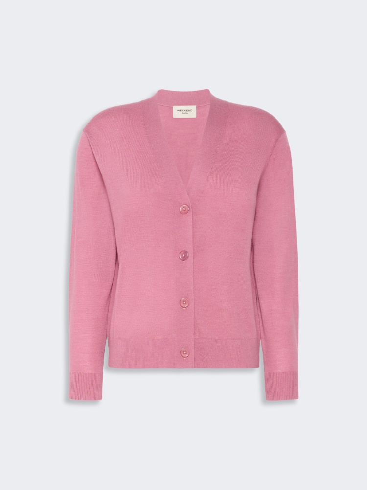 Wool, silk and cashmere V-neck cardigan - RASPBERRY