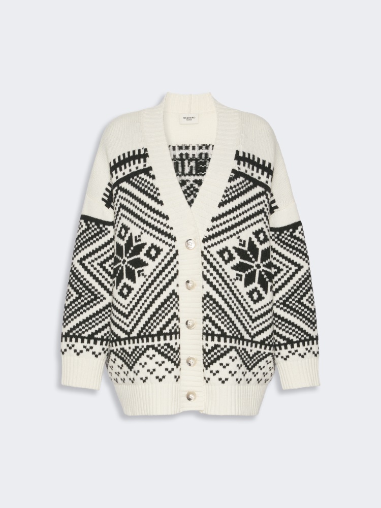 Jacquard wool cardigan - BLACK