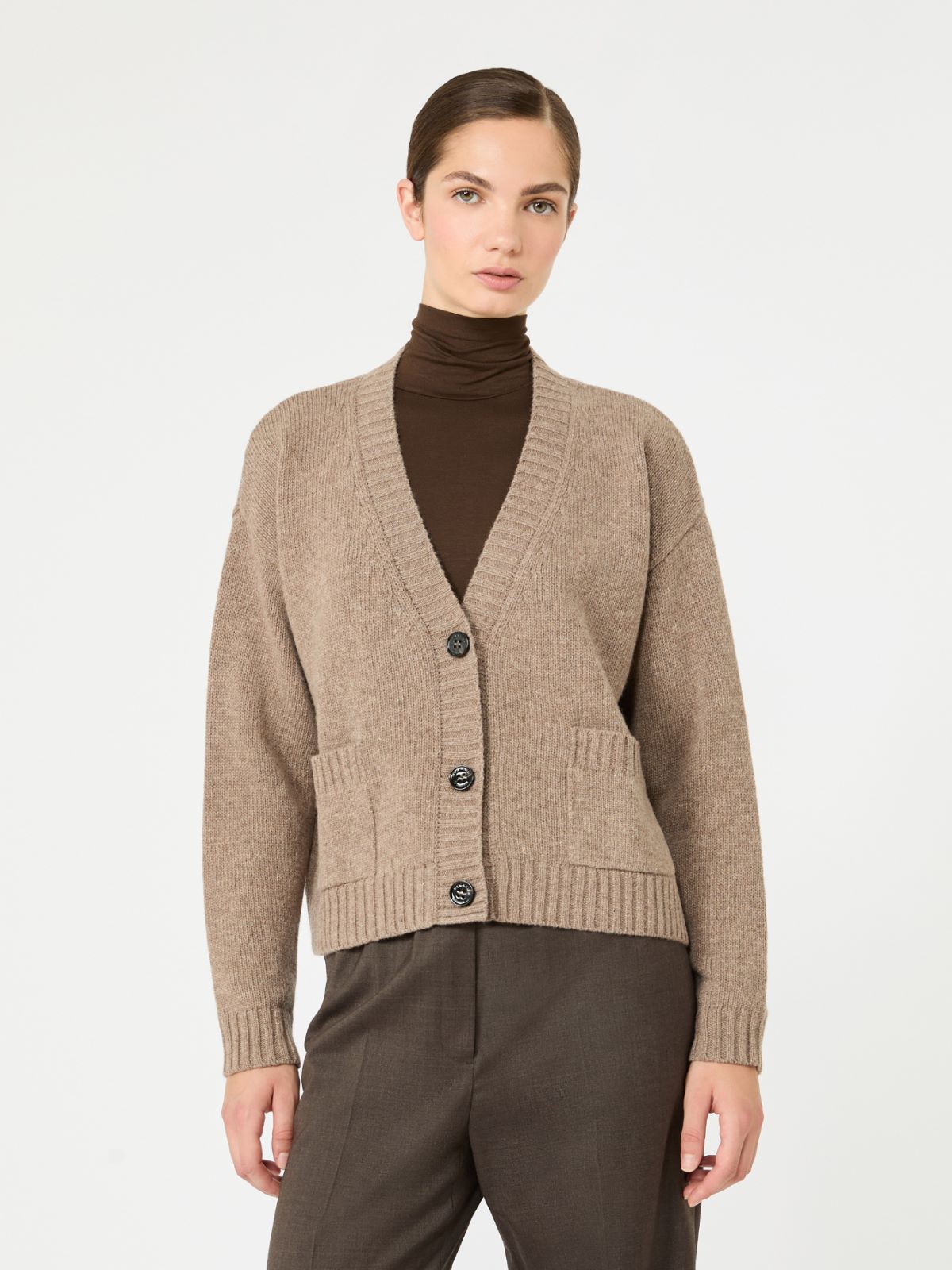 V-neck wool yarn cardigan - HAZELNUT BROWN - Max Mara - 2