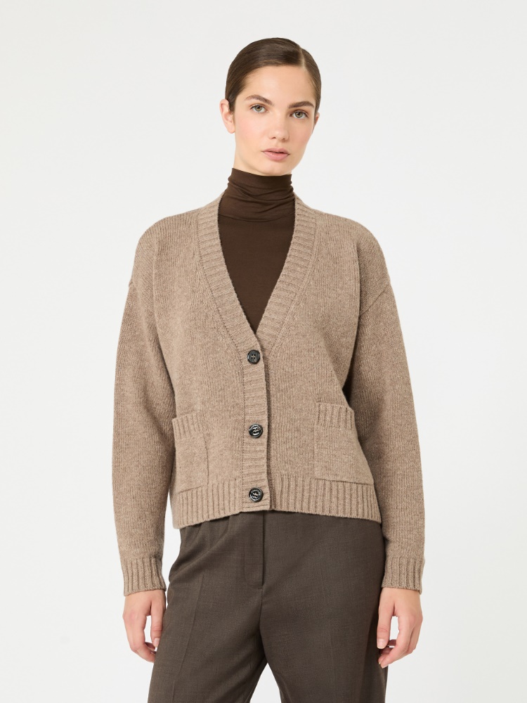 V-neck wool yarn cardigan - HAZELNUT BROWN - Max Mara - 2